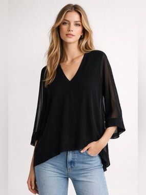 ZARA SHEER OVERLAY FLOWY TOP